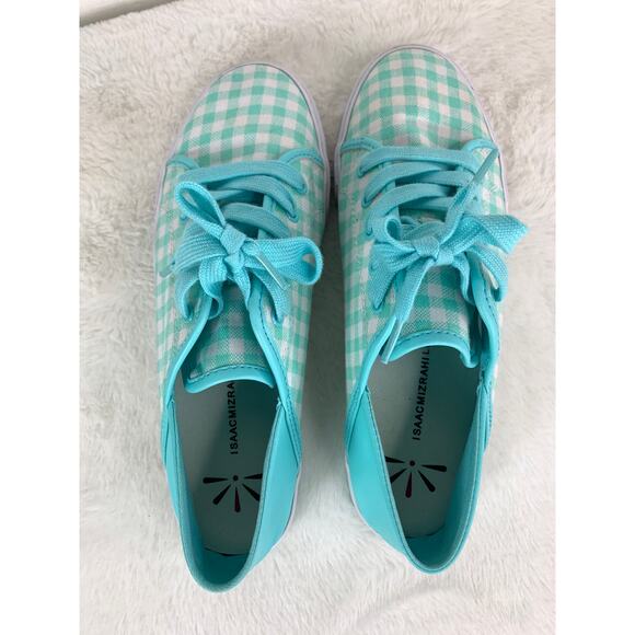 Isaac Mizrahi Live Imfifi Canvas Checkered Teal White Women’s Shoes Size 9 - Picture 9 of 10
